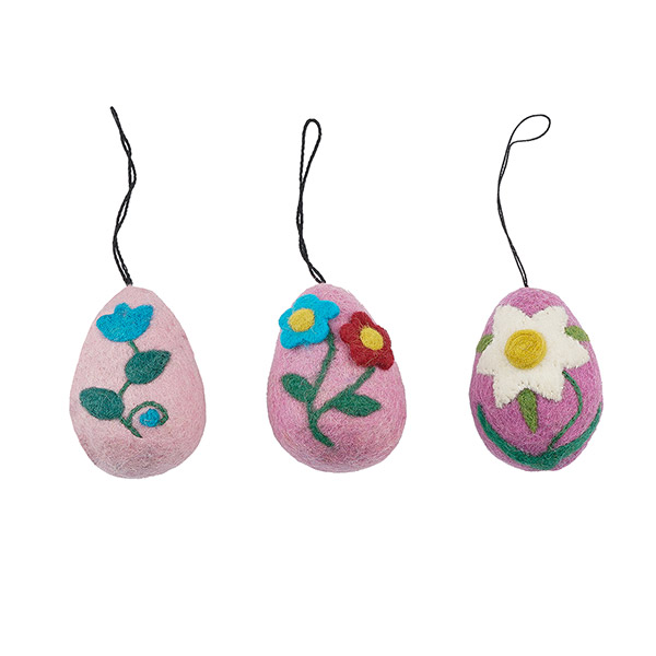 Anhänger Ostereier pink FLOWERS (Stückpreis), Wollfilz