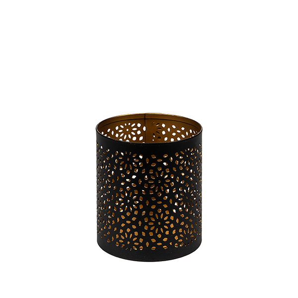 Teelicht 6x7 cm, DAISY, schwarz-gold, Eisenblech / CONTIGO Fairtrade Onlineshop