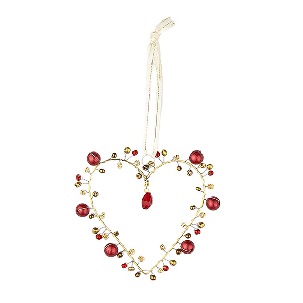 Perlendekoration Herz 8cm, rot-gold