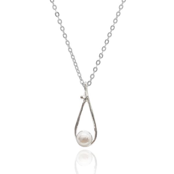 Halskette TROPFEN mit Perle, Silber