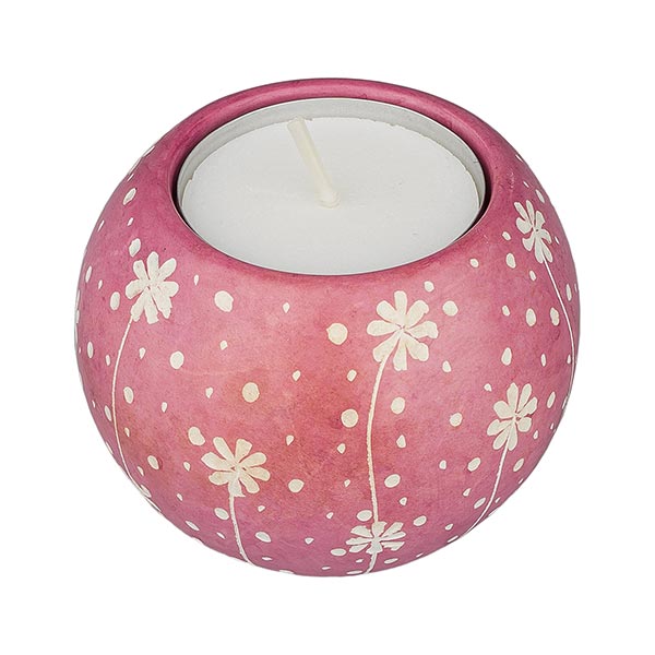 Teelichthalter Kugel 6cm Blumen, Speckstein / CONTIGO Fairtrade Onlineshop