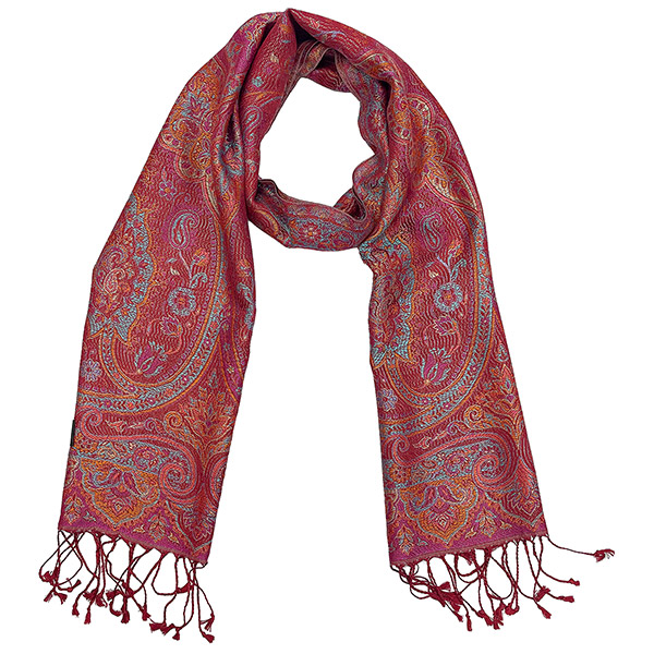 Schal PAISLEY weinrot-beere-rot, 165x35cm, 100 % Seide