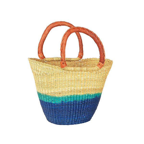 Bolga Korb KLEIN U-Form 30cm DIPPY blau, Steppengras / CONTIGO Fairtrade Onlineshop