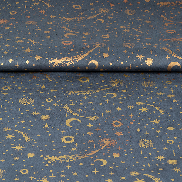 LOKTA Papierbogen, handgemacht, FIRMAMENT blau-gold-kupfer