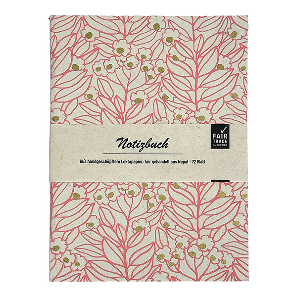 Notizheft SCANDI FLOWER, natur-koralle-gold, Loktapapier handgeschöpft