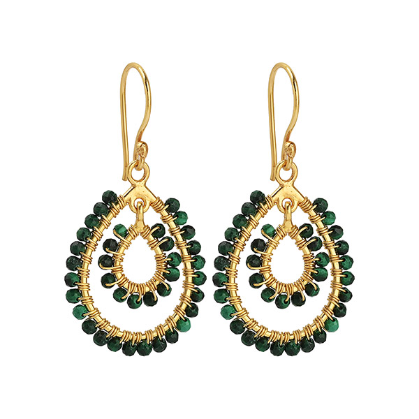 Ohrringe, Malachit Perlchen, 22K vergoldet / CONTIGO Fairtrade Onlineshop