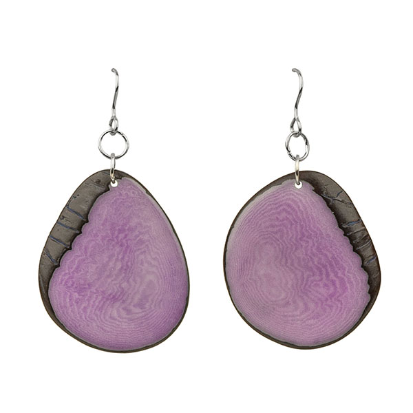 Ohrringe oval lila violett, Tagua