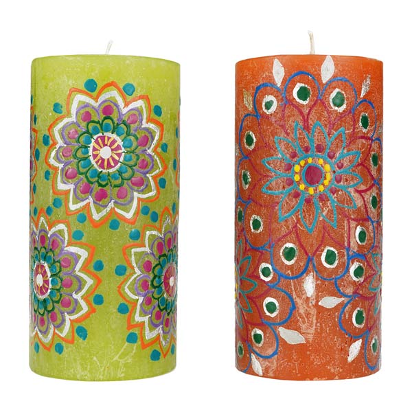 Stumpenkerze 7x15cm INDIAN DELIGHT grün, orange Kapula