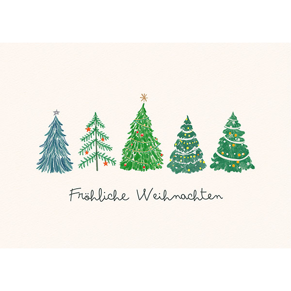 Grußkarte M Fünf Weihnachtsbäume / CONTIGO Fairtrade Onlineshop