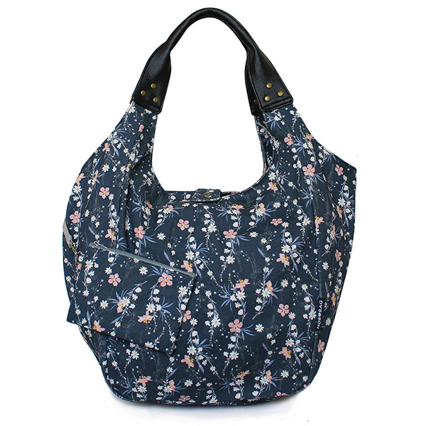 Tasche HOBOBAG MILLEFLEUR, nachtblau, Baumwollcanvas / CONTIGO Fairtrade Onlineshop