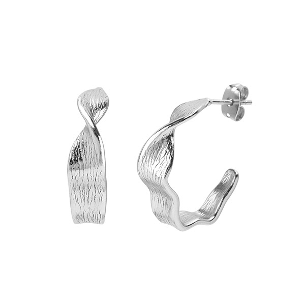 Ohrringe, Creole, Crinkle, versilbert / CONTIGO Fairtrade Onlineshop