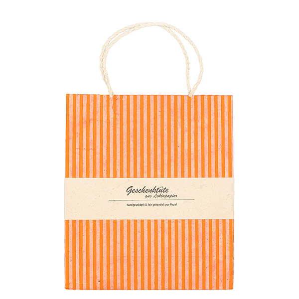 Geschenktüte M STREIFEN, koralle-apricot / CONTIGO Fairtrade Onlineshop