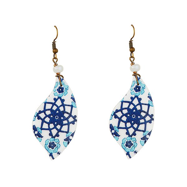 Ohrringe Swing Drop XL blau-weiß, Fliese