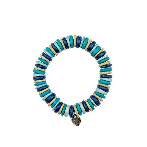 Armband Scheibchen Blautöne, Kokosnuss / CONTIGO Fairtrade Onlineshop