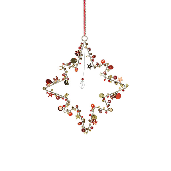 Perlendekoration STERN 15cm mit Kristall, rot-gold