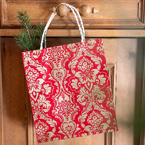 Geschenktüte M BAROCK, rot-gold, Loktapapier / CONTIGO Fairtrade Onlineshop
