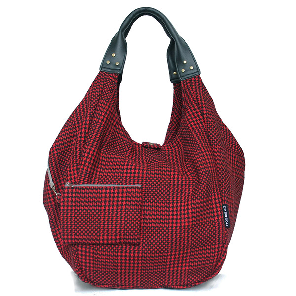 Tasche HOBOBAG KENSINGTON, rot-schwarz Tweed, Wollmix / CONTIGO Fairtrade Onlineshop