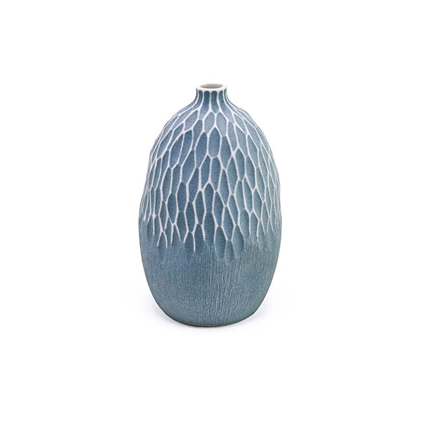 Vase GUGU SAG L, 8x8x12,5 cm, blau-weiß, Keramik, handgemach / CONTIGO Fairtrade Onlineshop