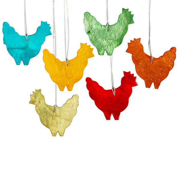 Anhänger HUHN rainbow, Capiz / CONTIGO Fairtrade Onlineshop