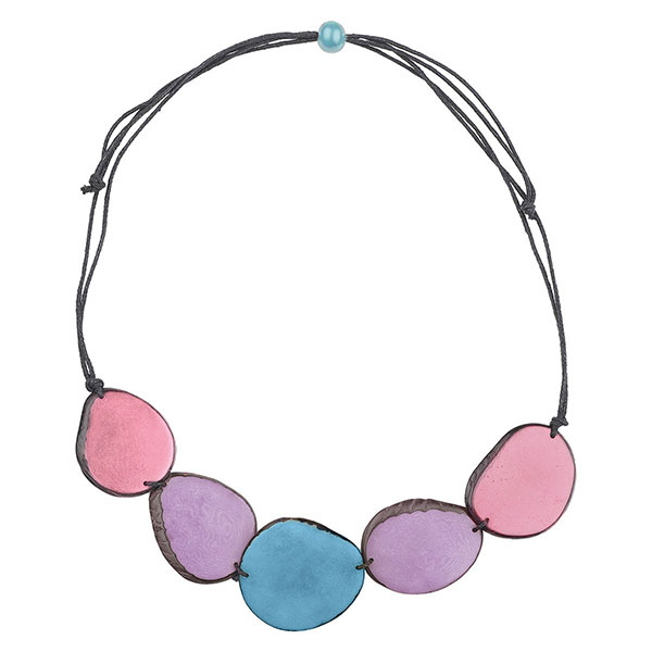 Halskette Scheiben in violett-rosa, Tagua
