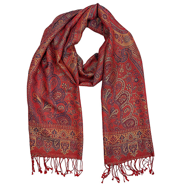 Schal PAISLEY, weinrot-blau, 190x54cm, Seide / CONTIGO Fairtrade Onlineshop