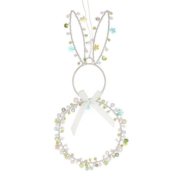 Perlendekoration OSTERHASE 12x20cm, aqua