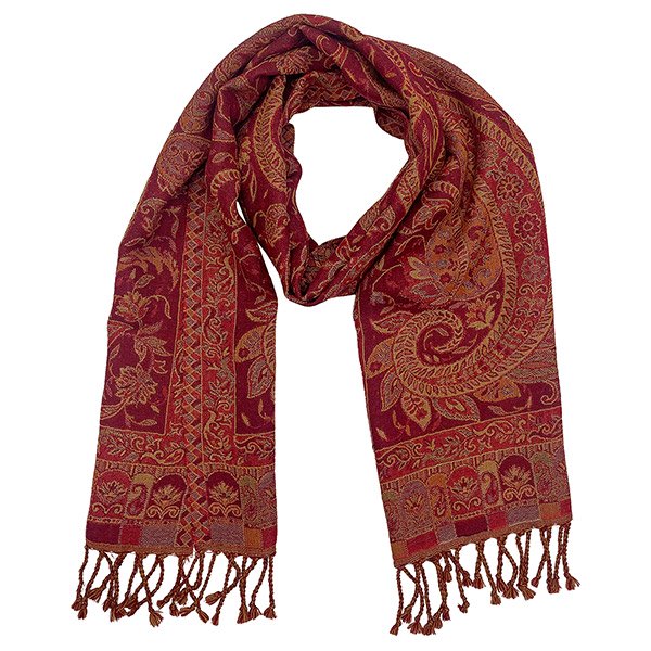 Schal PAISLEY dunkelrot-beige-hellrot, 165x35cm, 100 % Wolle Schal PAISLEY dunkelrot-beige-hellrot, 165x35cm, 100 % Wolle