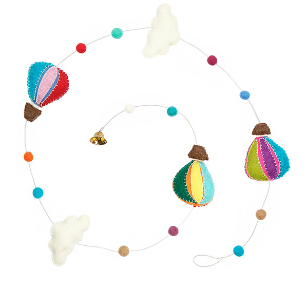 Filz Girlande HOT BALLONS, Regenbogen bunt, 150cm, Wolle, handgefilzt