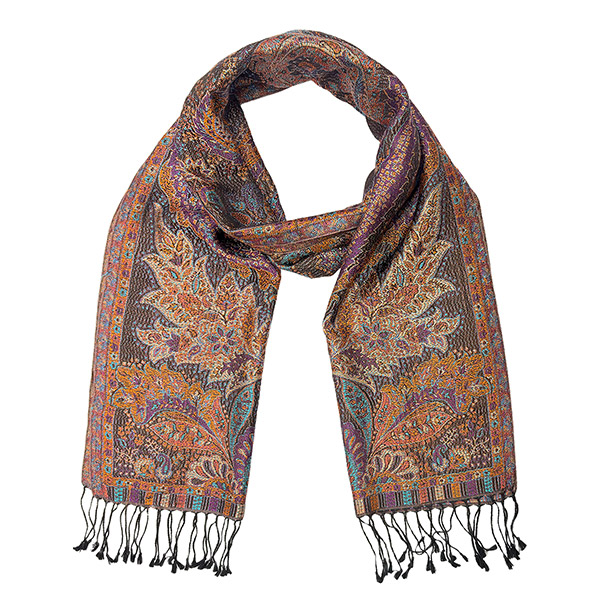 Schal PAISLEY schwarz-orange-hellblau-mix, 165x35cm, Seide / CONTIGO Fairtrade Onlineshop