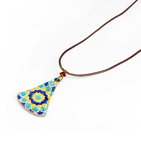 Halskette Pendel MANDALA türkis-bunt, Fliese
