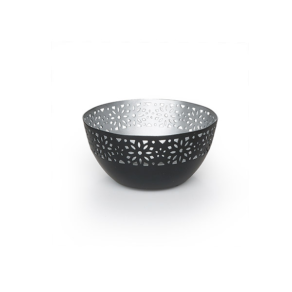 Lichtschale DAISY, 10x5 cm, schwarz-silber, Eisenblech