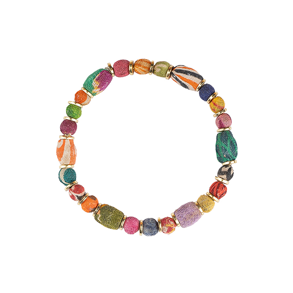 Armband Kantha SARI OVAL, Textil mit Messing
