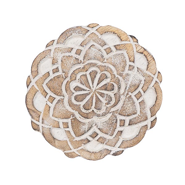 Glas-Untersetzer KALAMKARI handgeschnitzt, Mangoholz / CONTIGO Fairtrade Onlineshop