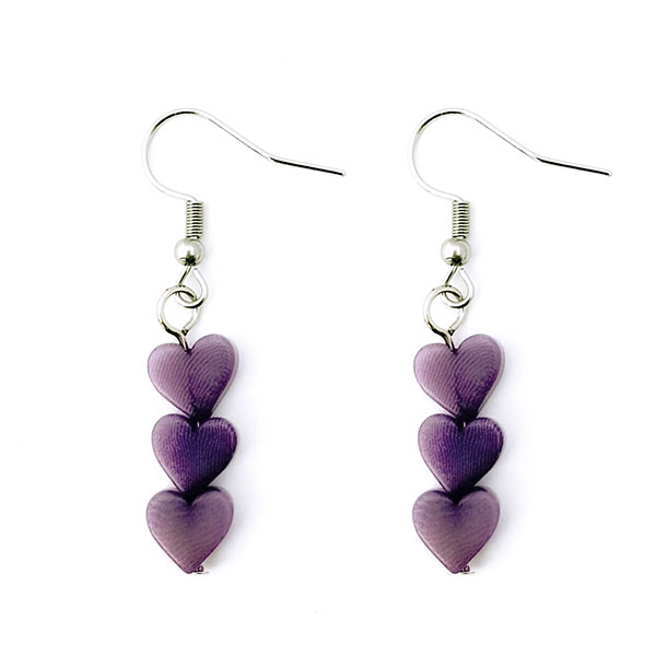 Ohrringe HERZCHEN Trio violett, Tagua