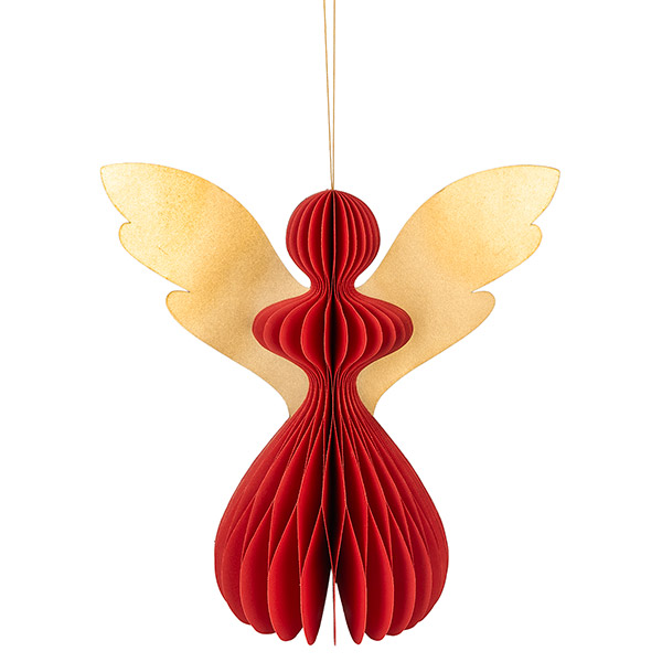 Papierdeko Engel Origami 30 cm, rot-gold, Papier