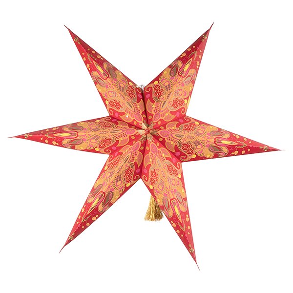 Sterndeko RED PAISLEY, 60 cm, rot-orange-gold, Papier, aufklappbar