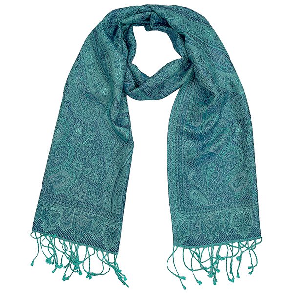 Schal PAISLEY türkis-blau-hellblau, 165x35cm, 100 % Seide
