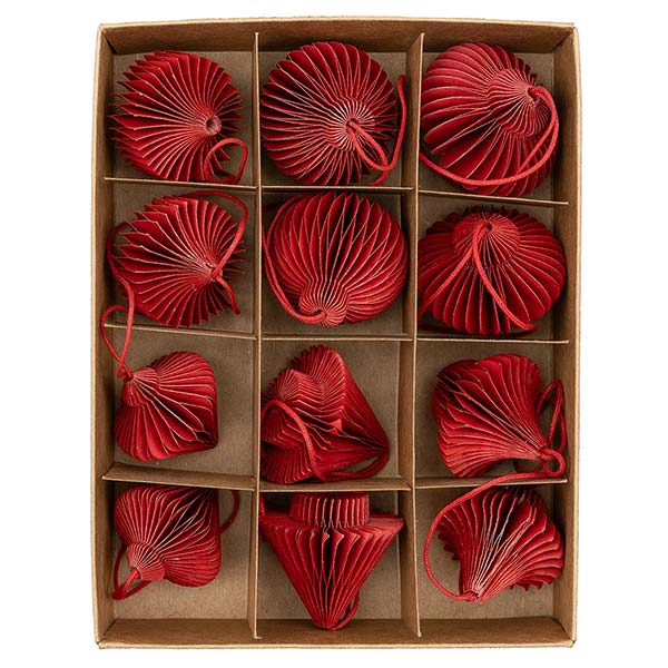 -15% Set 12 Mini Ornamente Origami, rot, Papier SONDERPREIS
