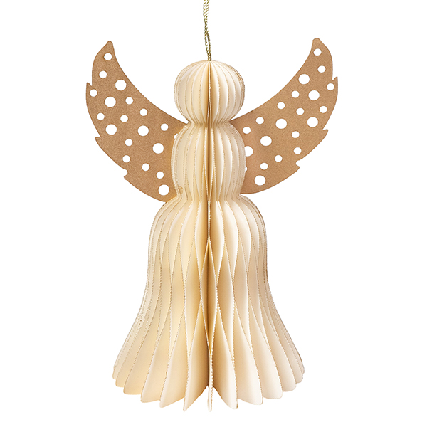 Papierdeko Engel Origami 17cm weiß Punkte, Glitter / CONTIGO Fairtrade Onlineshop