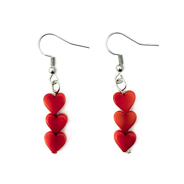 Ohrringe HERZCHEN Trio rot, Tagua