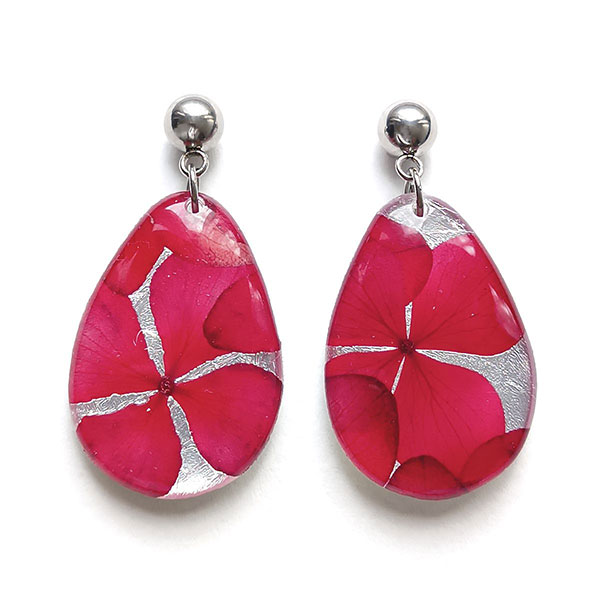 Ohrringe Drop BLÜTEN rot, Edelstahl