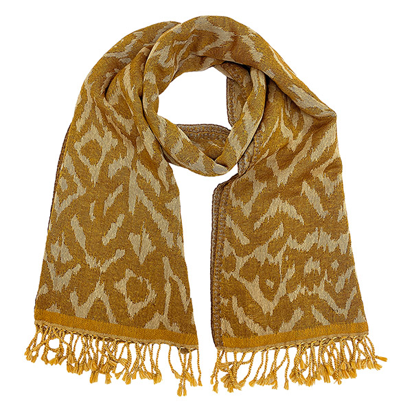 Wollschal IKAT, curry-braun, wendbar, 180x70 cm, 100 % Wolle