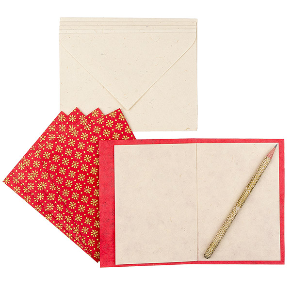 5 Karten mit Umschlag MOSAIK rot-gold, Lokta / CONTIGO Fairtrade Onlineshop