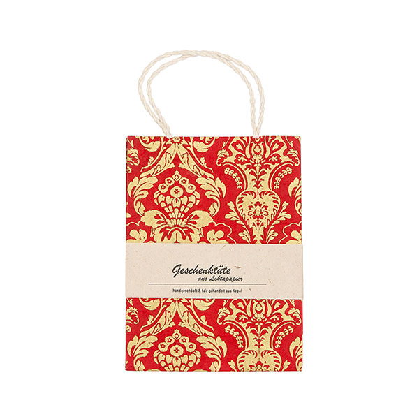 Geschenktüte S BAROCK, rot-gold, Loktapapier / CONTIGO Fairtrade Onlineshop