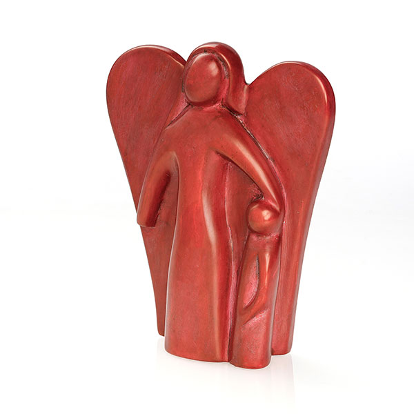Schutzengel mit Kind 15cm rot, Speckstein Schutzengel mit Kind 15cm rot, Speckstein