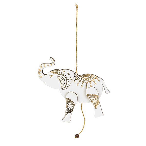 Hampelfigur Elefant weiß-gold, MDF / CONTIGO Fairtrade Onlineshop