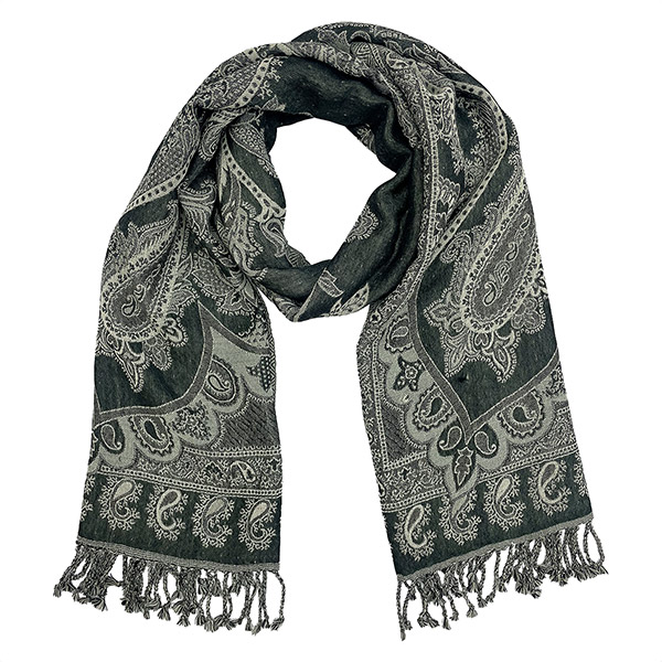 Wollschal PAISLEY, schwarz-grau, 180x70 cm, 100 % Wolle