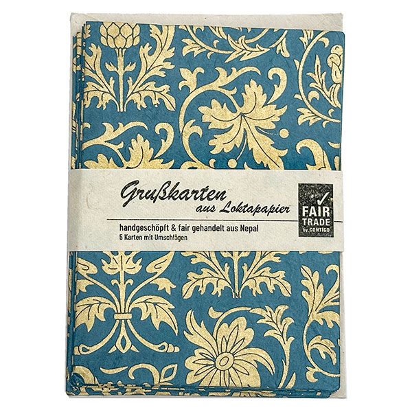 5 Karten mit Umschlag EDEN petrol-gold, Lokta / CONTIGO Fairtrade Onlineshop
