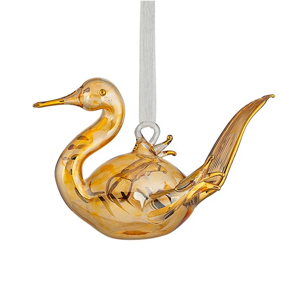 Glasdekoration Schwan 9cm, amber-gold