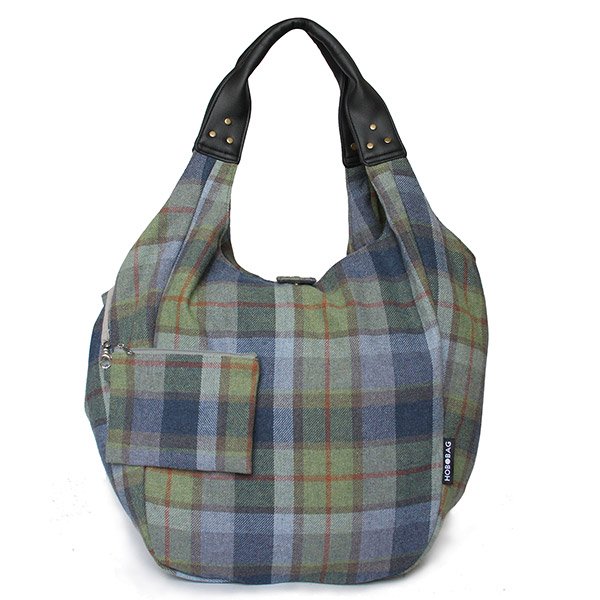 Tasche HOBOBAG EDINBURGH, grau-blau-grau Flanell, Wollmix